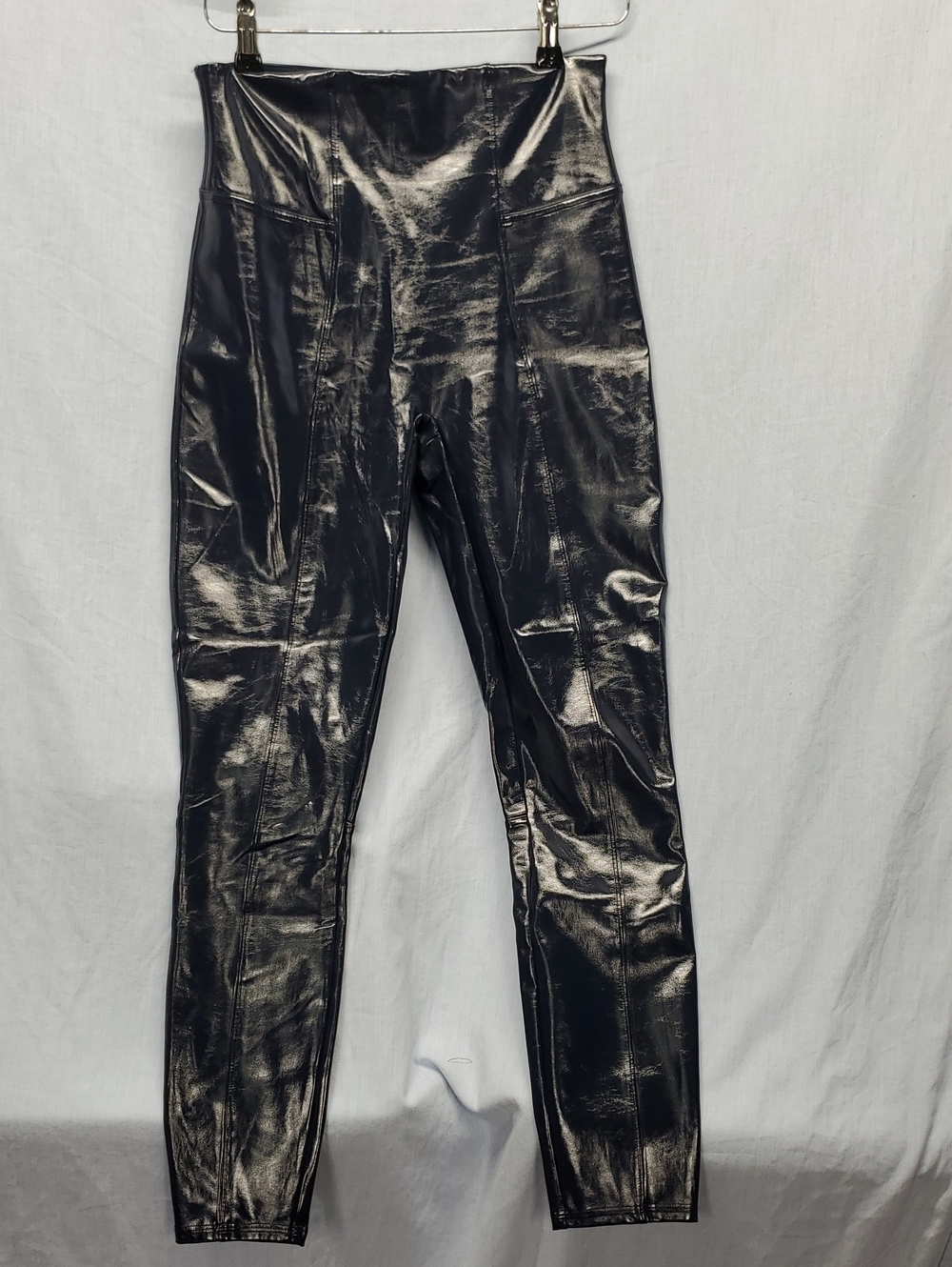 SPANX Kids High-Waist Faux Leather Leggings Navy Shiny #347